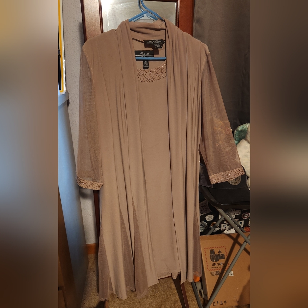 Formal shirt dress with sheer jacket.